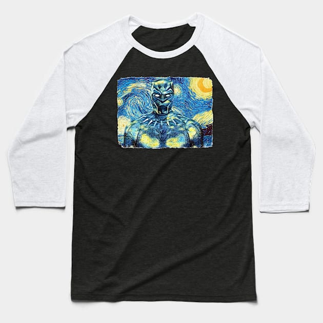 Black Panther Van Gogh Style Baseball T-Shirt by todos